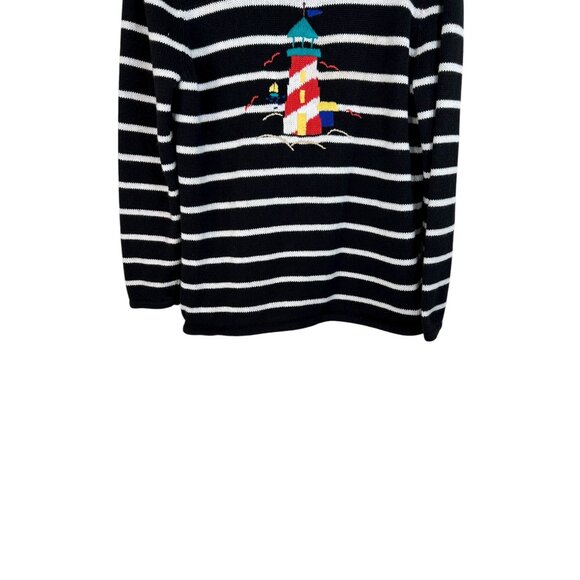 Vintage Nautical Fisherman Lighthouse Embroidered Striped Pullover Sweater M - Picture 4 of 10